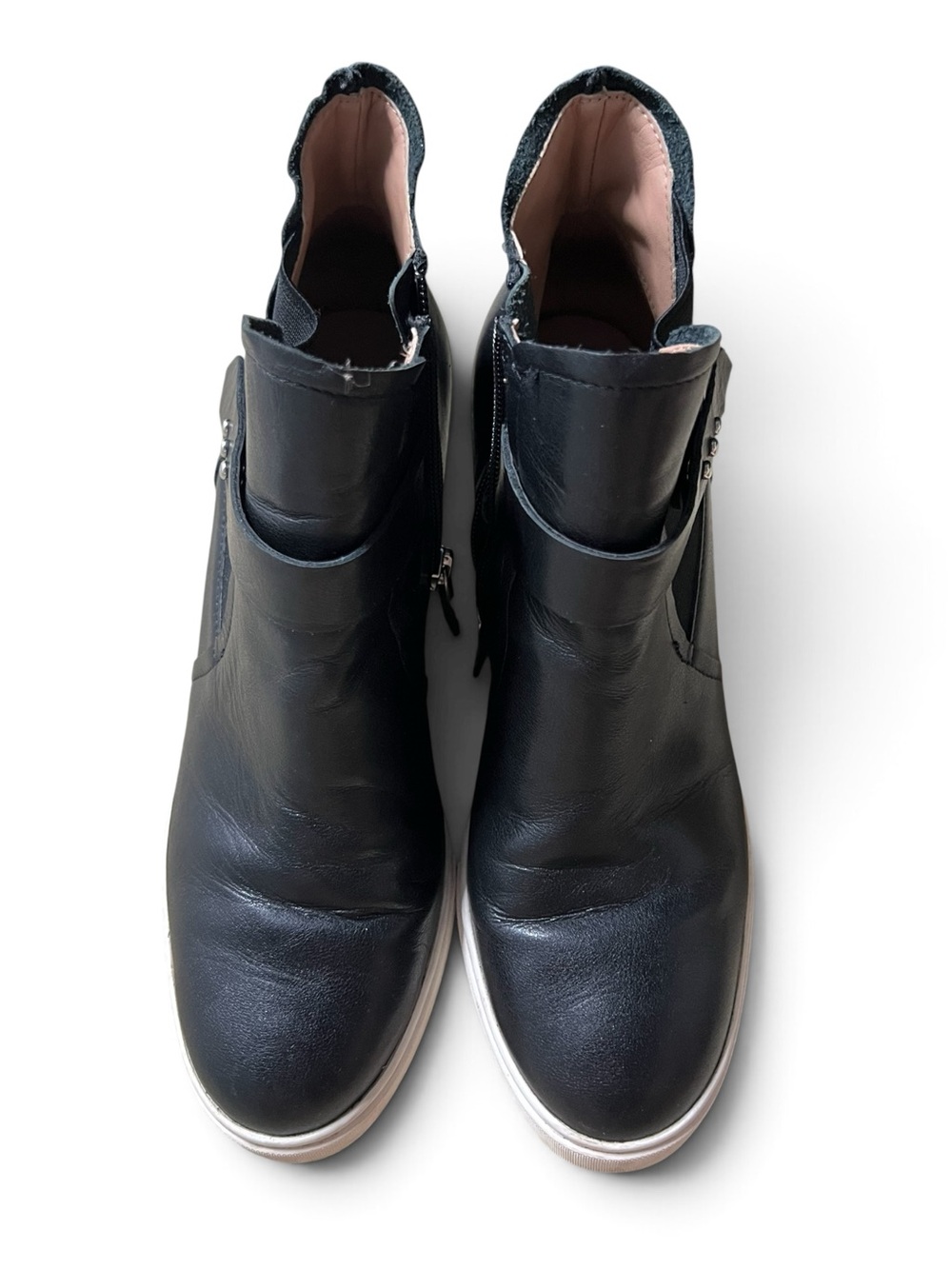 Linea Paolo Cari Black Leather Studded Hidden Wedge Sneaker Booties